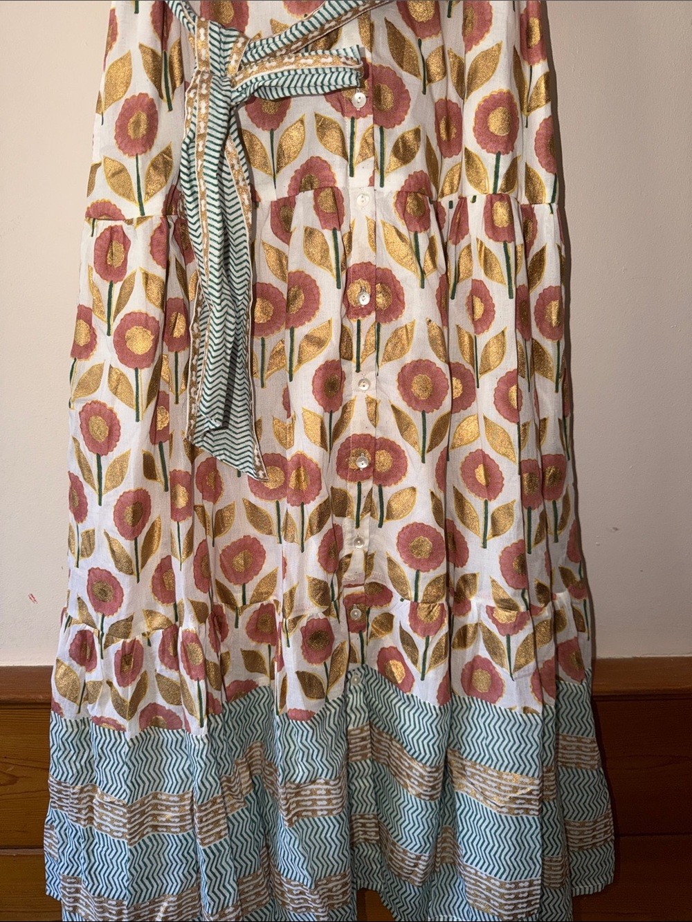 Oliphant Ruffle Collar Floral Button Front Maxi Dress Size M - Picture 5 of 8